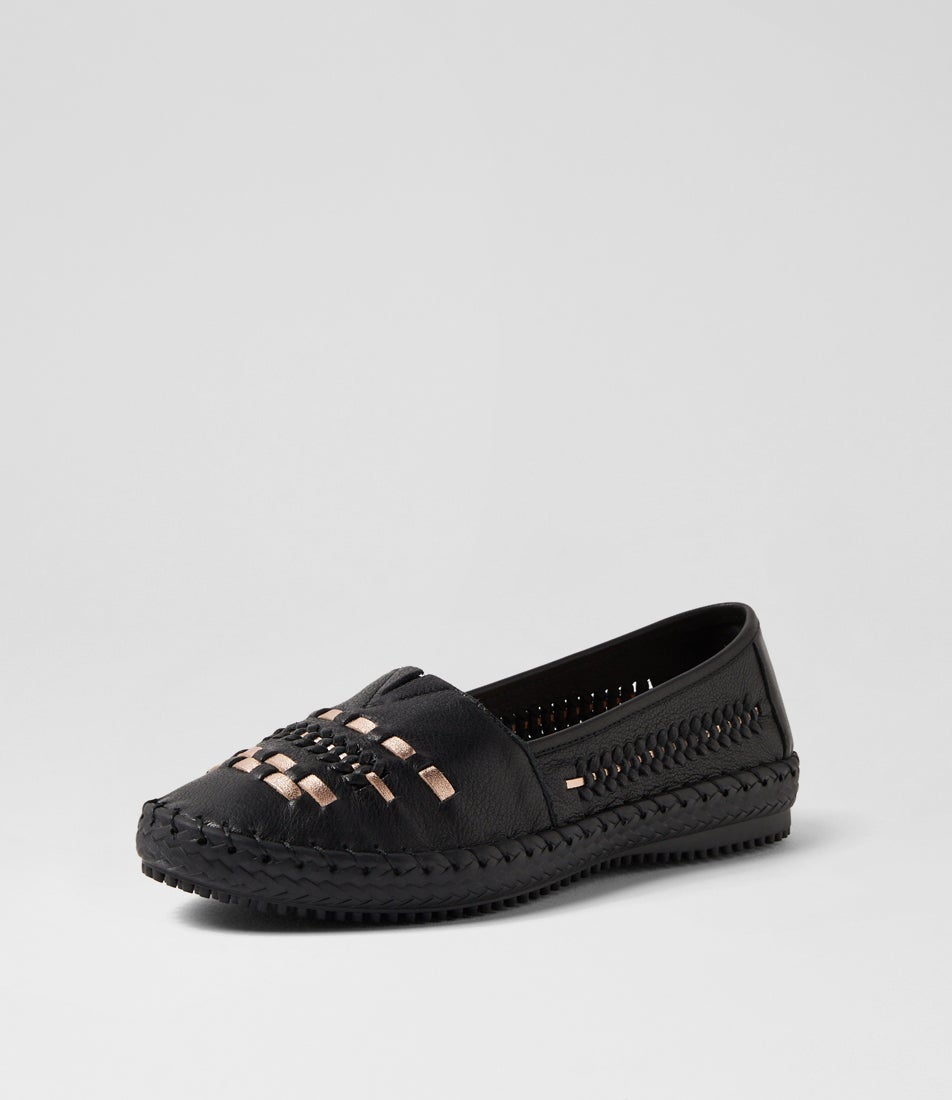 Wandies Black Rose Gold Leather Loafers Wandies Black Rose Gold Leather Loafers