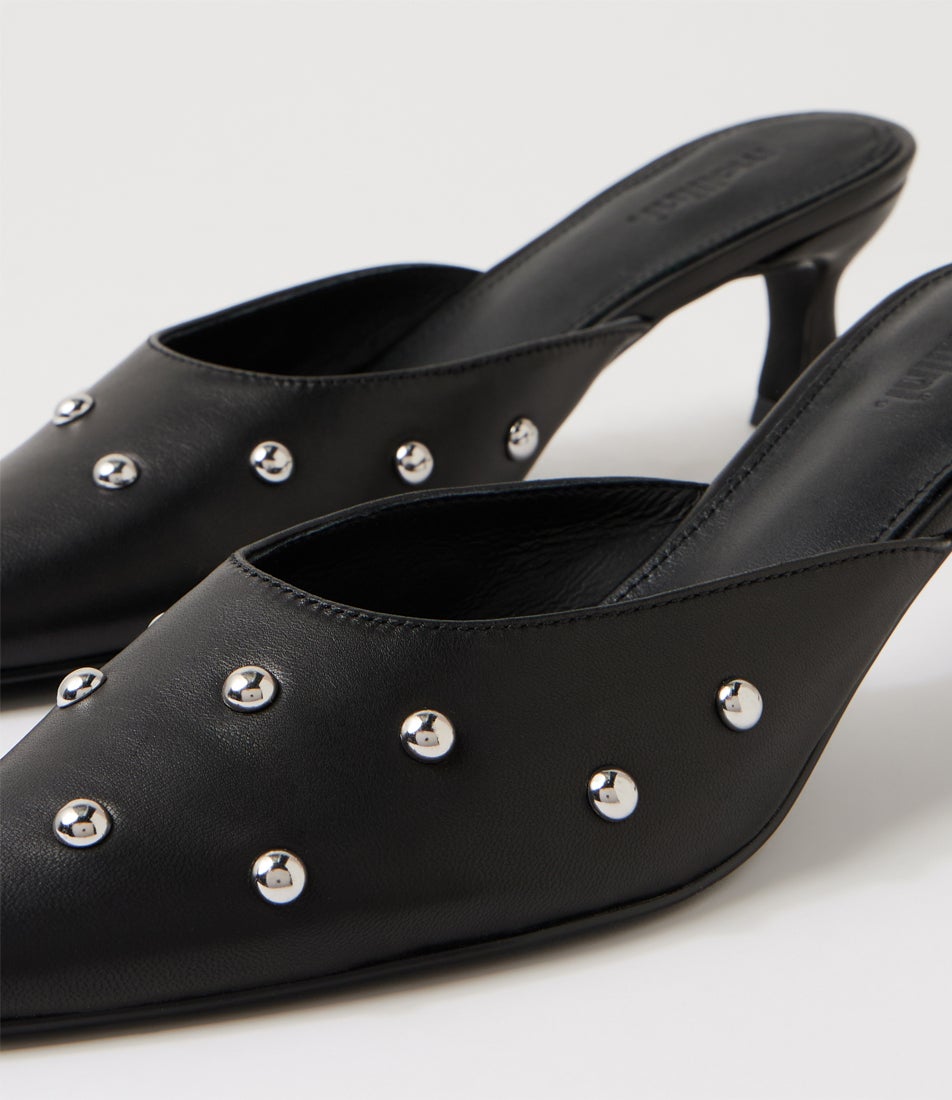 Gissello Black Leather Heels