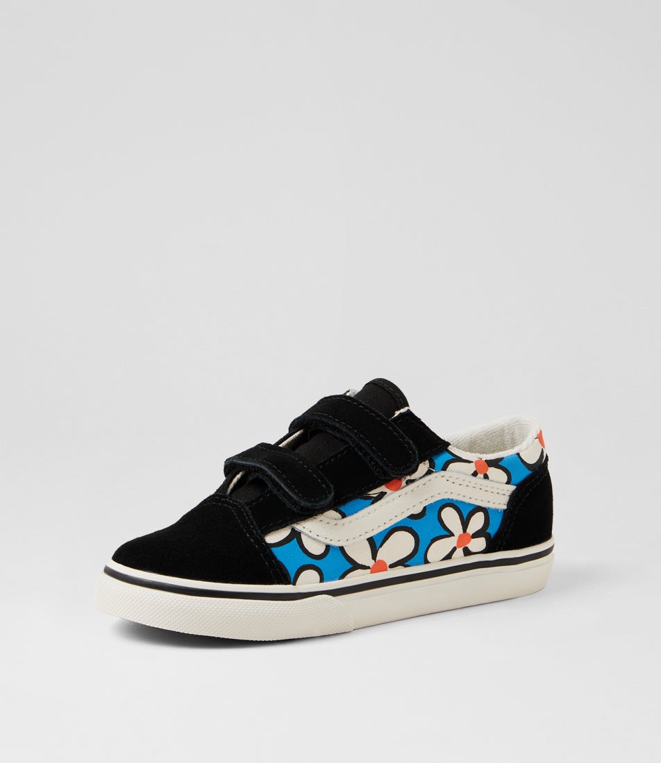 Old Skool Toddler Painted Floral Bright Azure Suede Canvas Sneakers