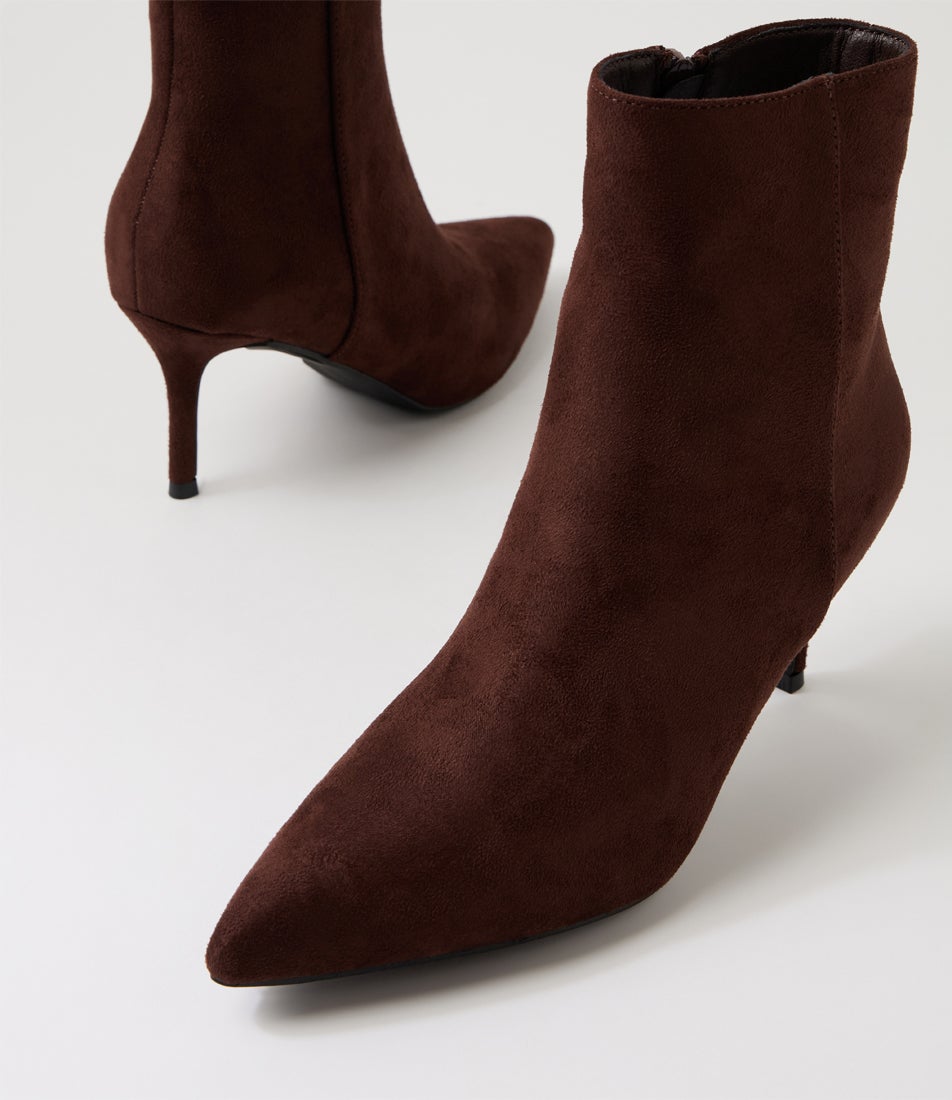 Beth Chocolate Brown Microsuede Ankle Boots