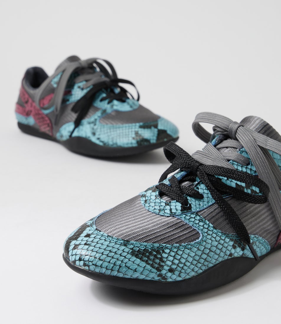 Zoya Blue Snake Fabric Lace Up Flats