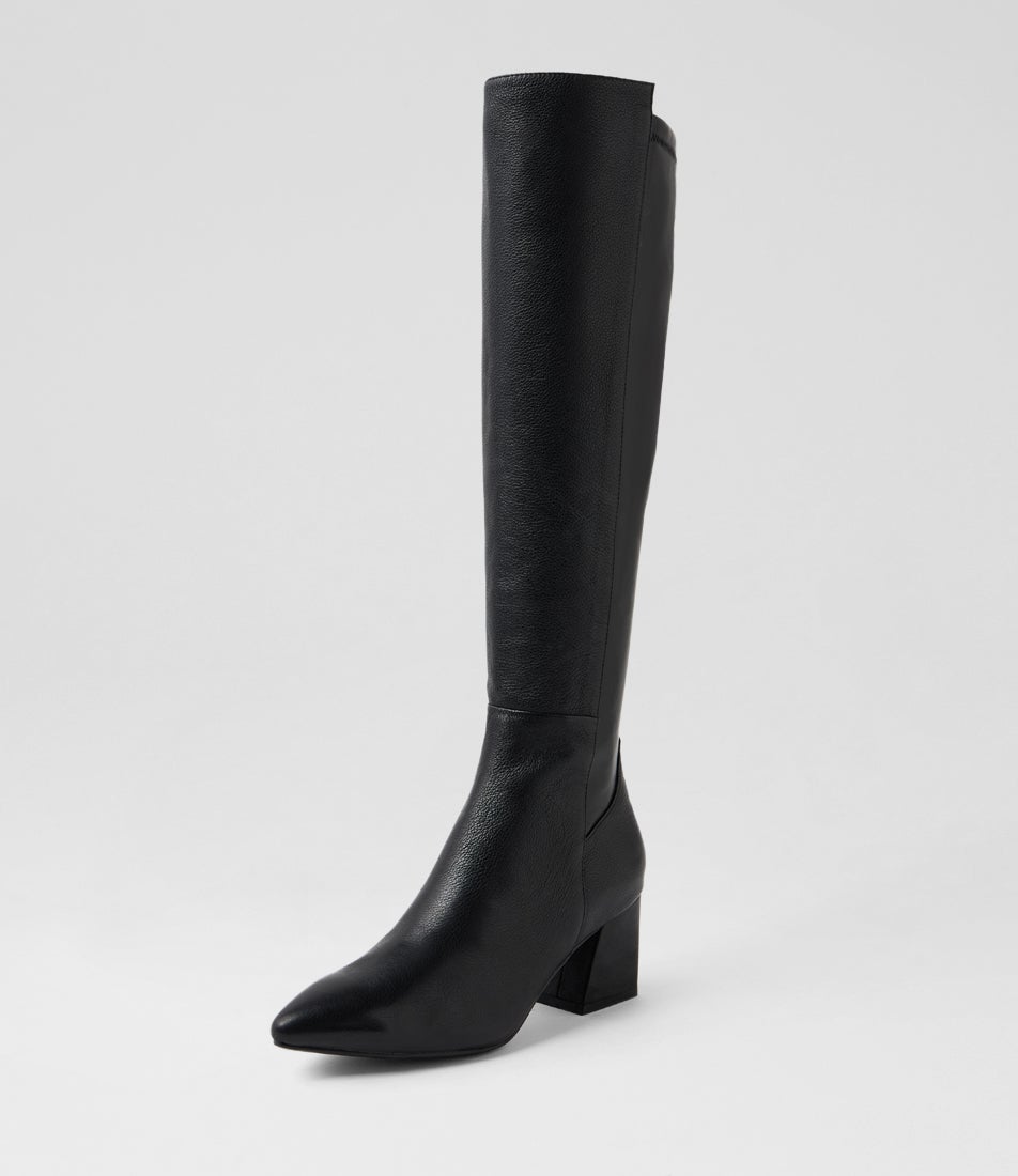Marny Black Leather Stretch Knee High Boots