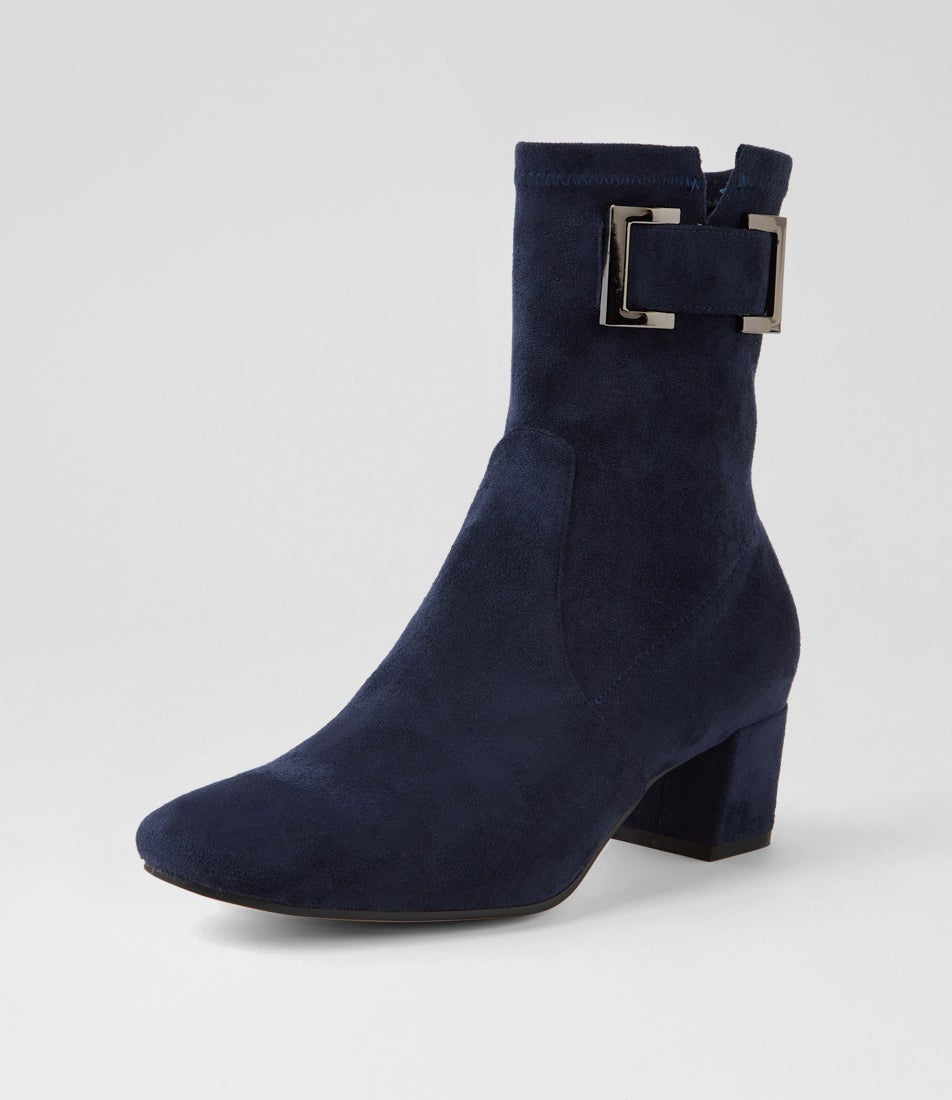 Hariss Navy Stretch Microsuede Ankle Boots