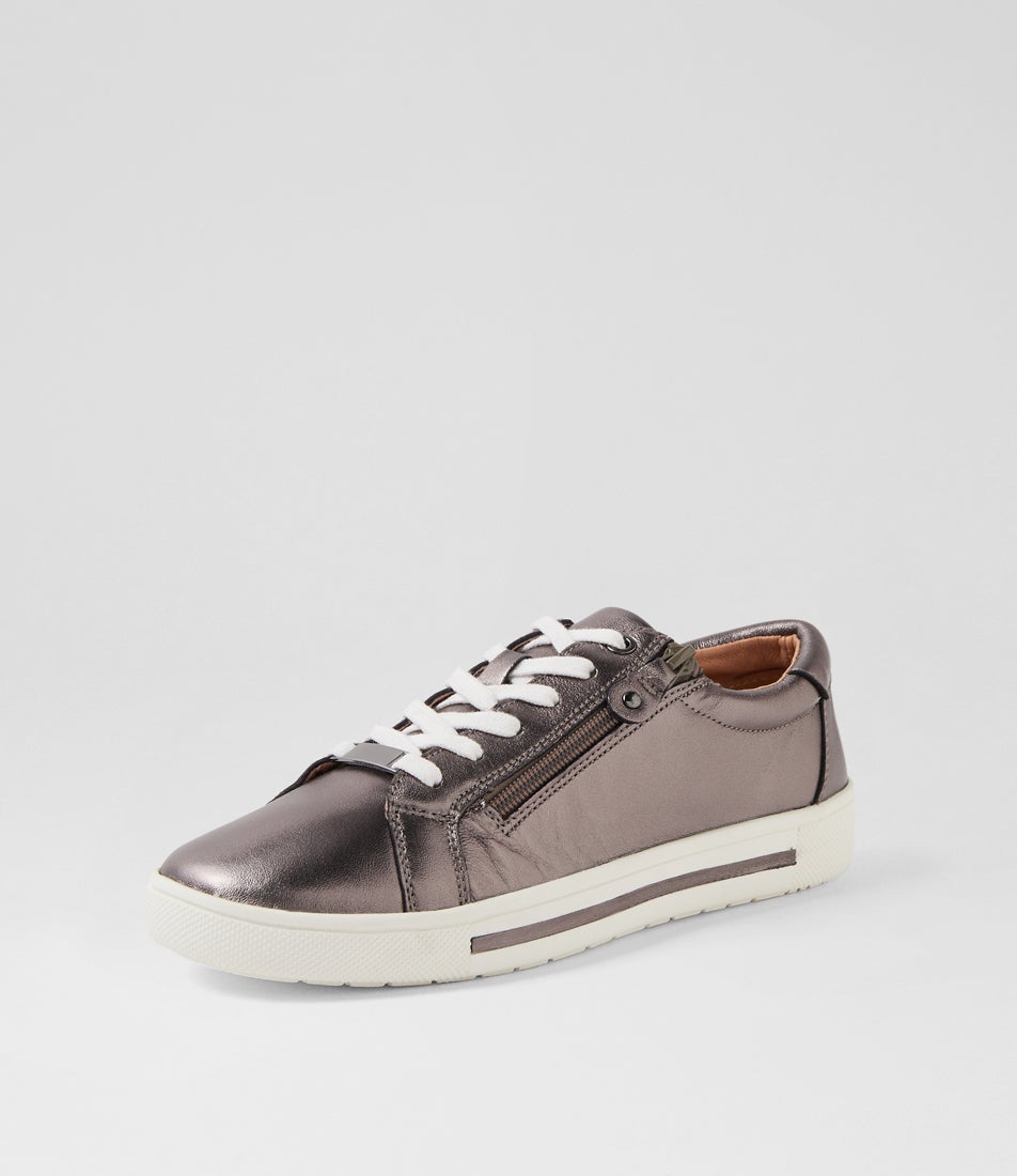 Evone Pewter Leather Sneakers