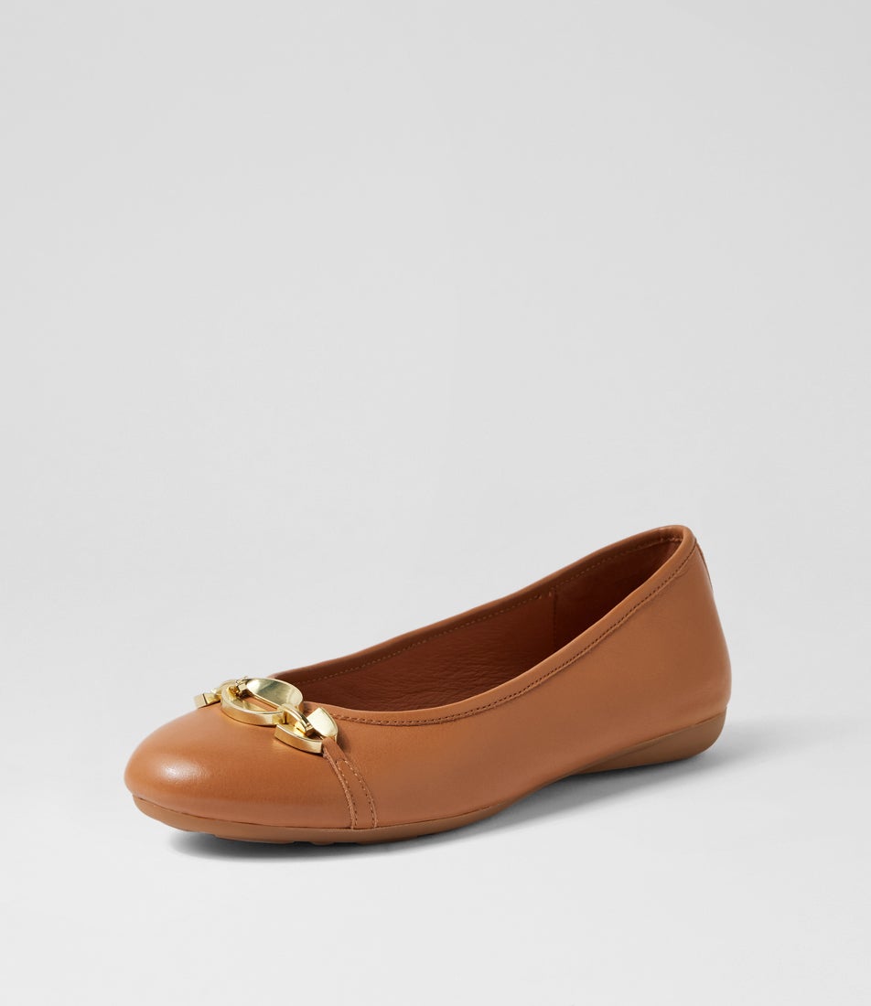 Concha Dark Tan Leather Ballet Flats