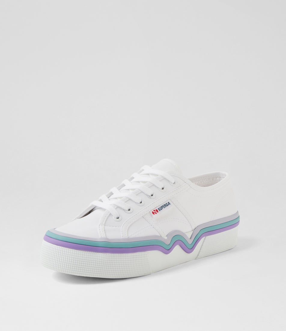 2740 Liquify Stripes White Fuchsia Green Canvas Lace Up Flats