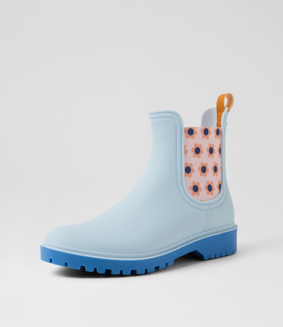 Laurina2 Powder Blue Floral Gumboot Ankle Boots