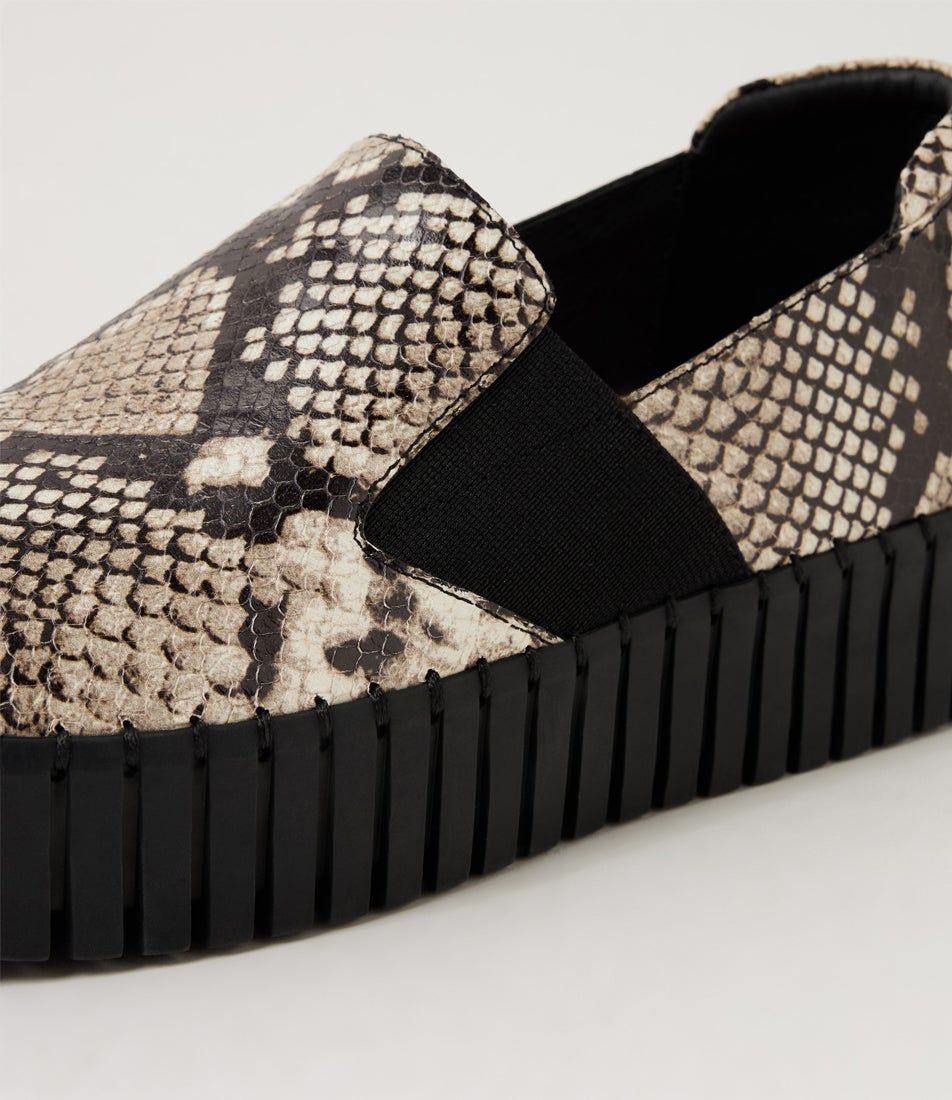 Becca Black White Snake Leather Flat Shoes