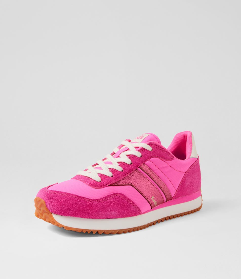 Rena Neon Pink Leather Nylon Sneakers