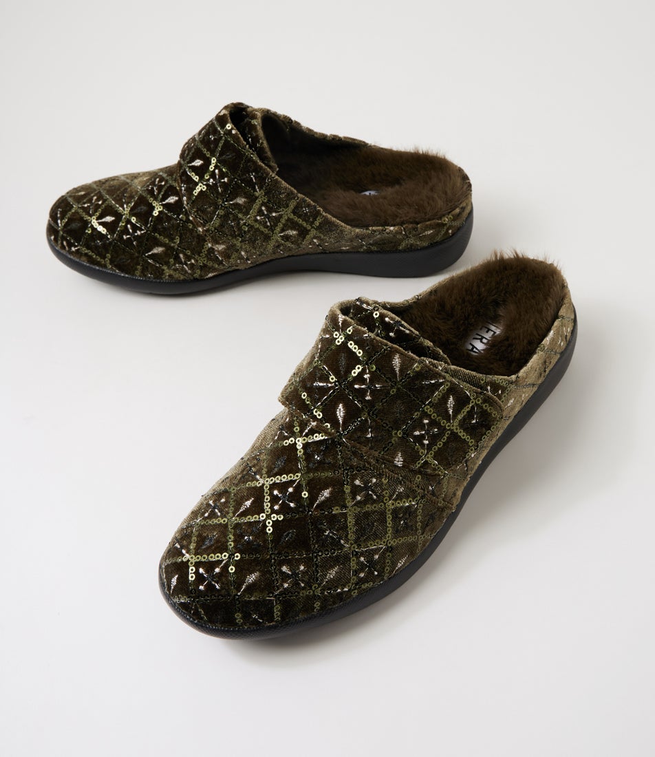 Fosco Xw Olive Diamond Velvet Slippers