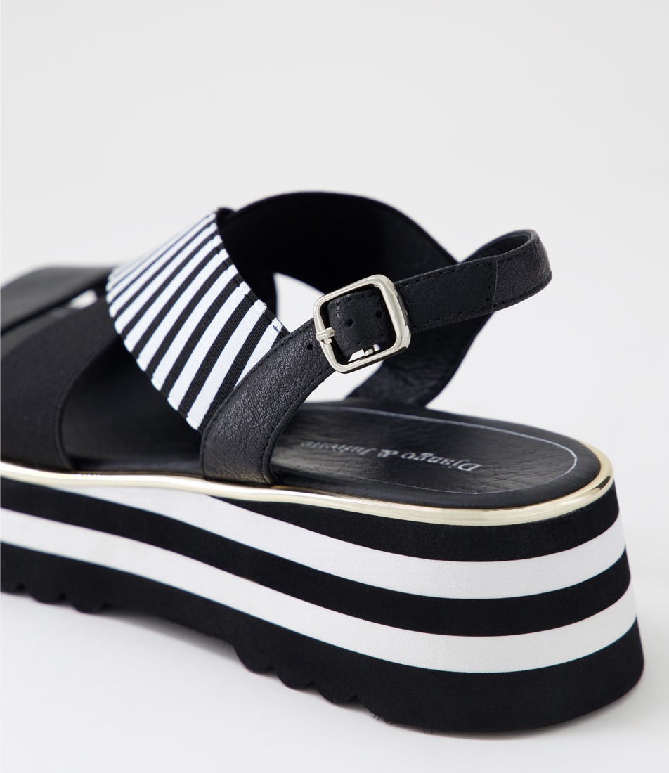 Hunters Black White Leather Sandals