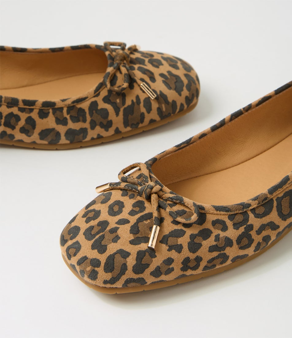 Panise Camel Leopard Suede Ballet Flats