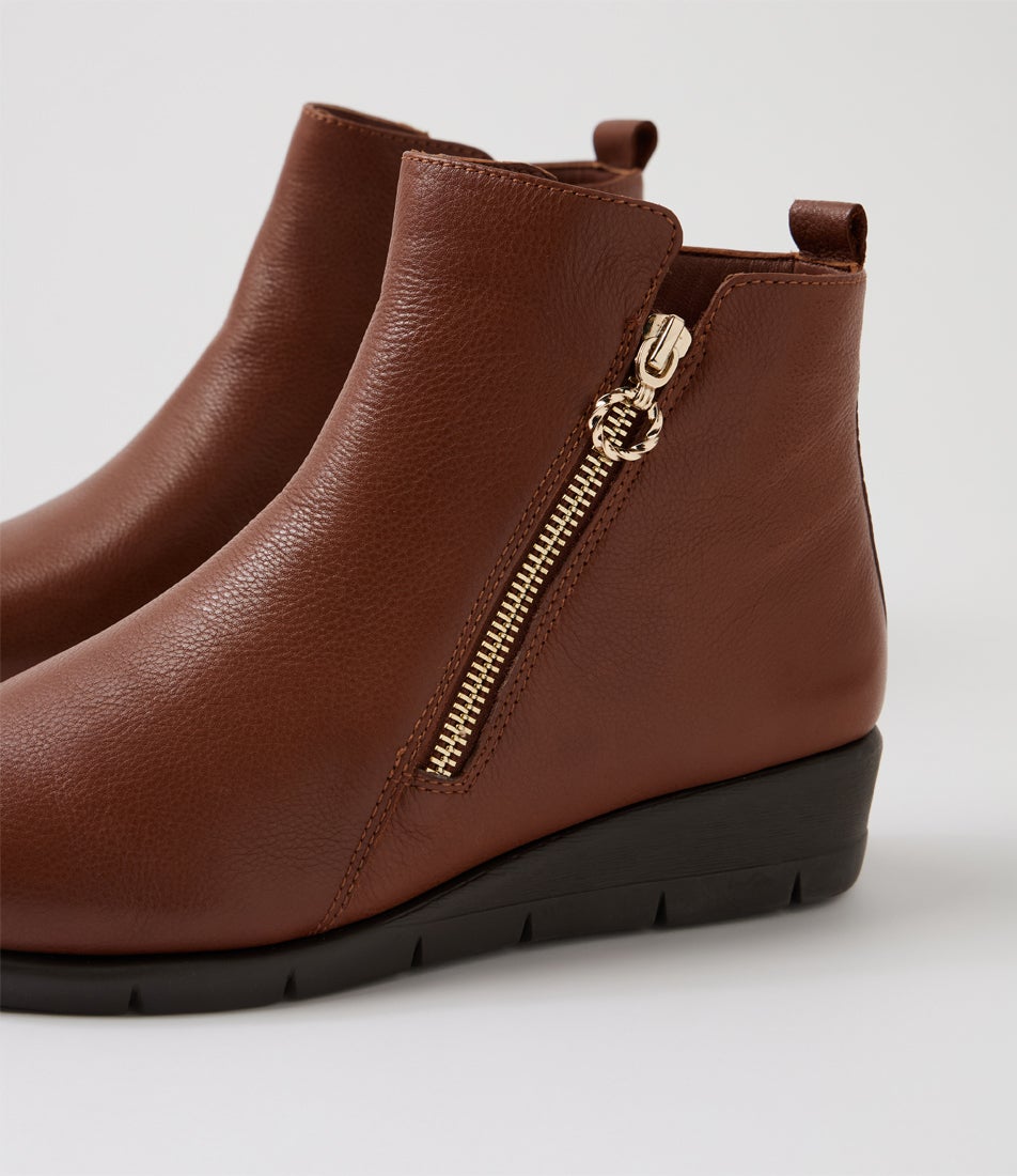Mavise Cognac Leather Ankle Boots
