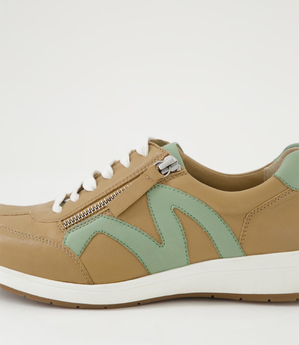 Abigalie D Camel Pistachio Leather Sneakers