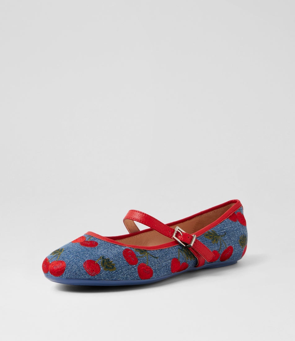 Bountiest Blue Cherries Red Denim Flat Shoes Bountiest Blue Cherries Red Denim Flat Shoes