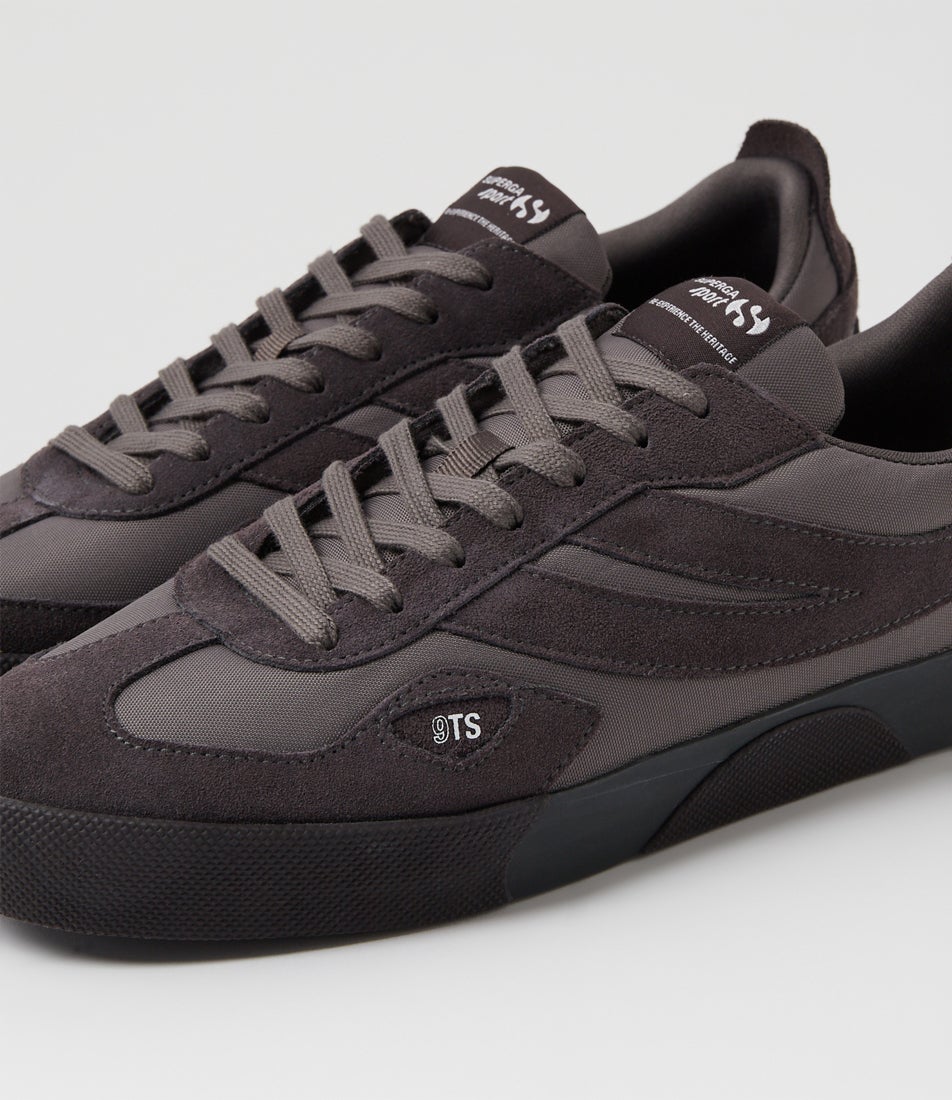 1499 9ts Court Grey Magnet Black Bristol Canvas Lace Up Flats