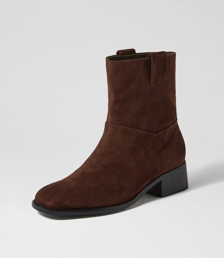 Midd Deep Choc Black Heel Suede Ankle Boots