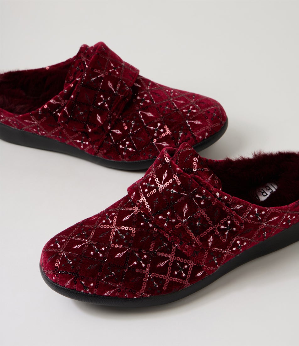 Fosco Xw Burgundy Diamond Velvet Slippers