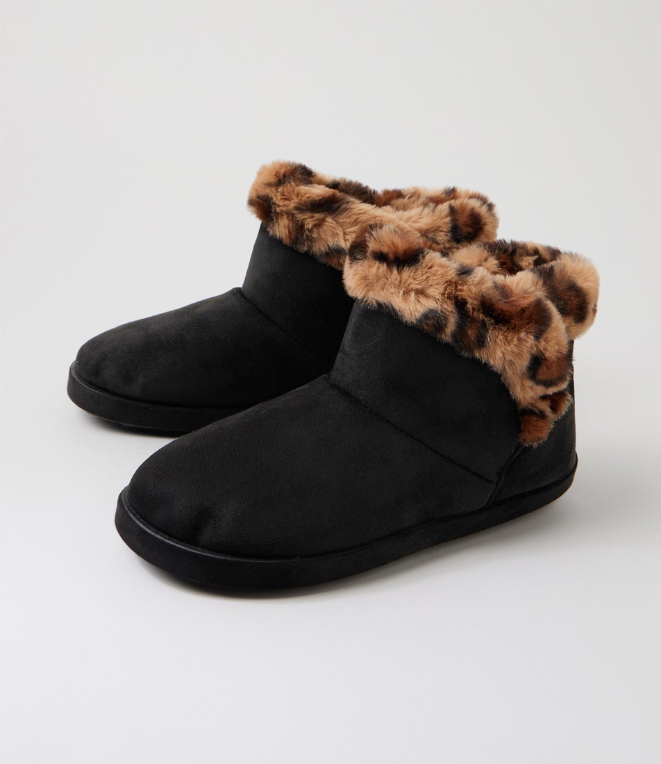 Squish Black Leopard Fabric Ankle Boots