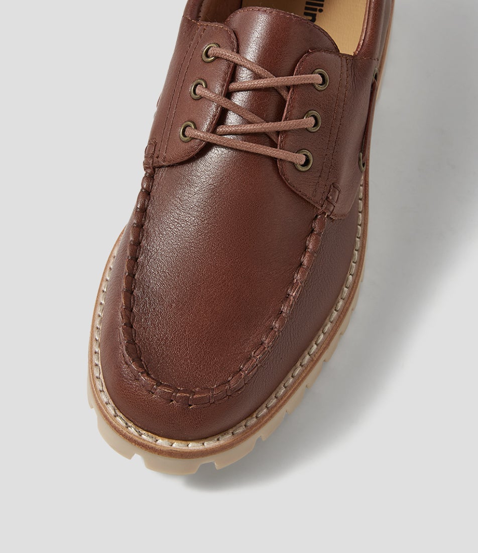 Jinny Walnut Leather Boat Shoes