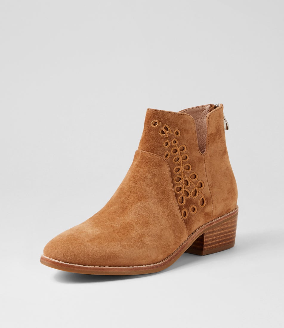 Glyde Tobacco Natural Heel Suede Ankle Boots