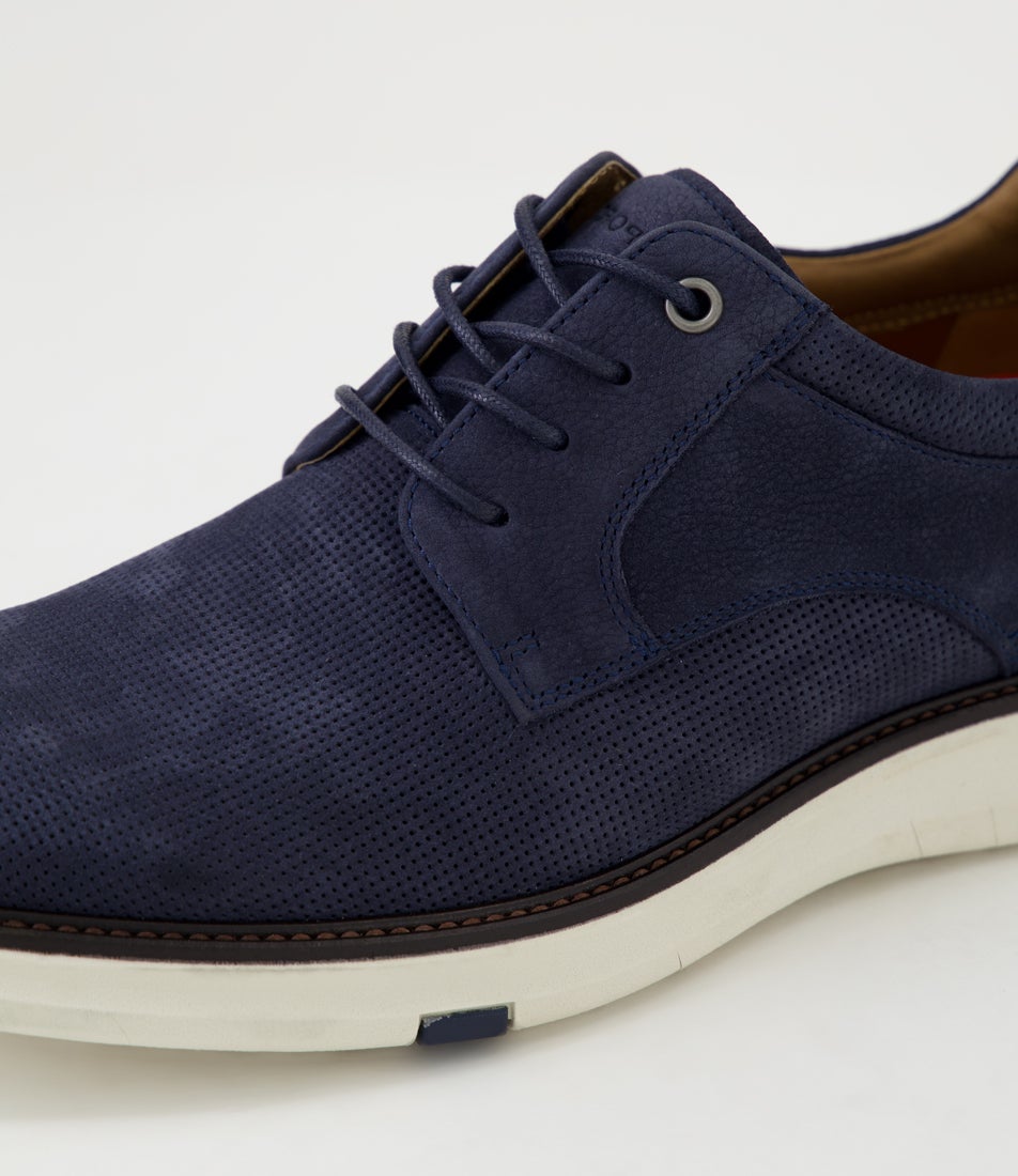 Dofoe Navy Nubuck Lace Up Flats