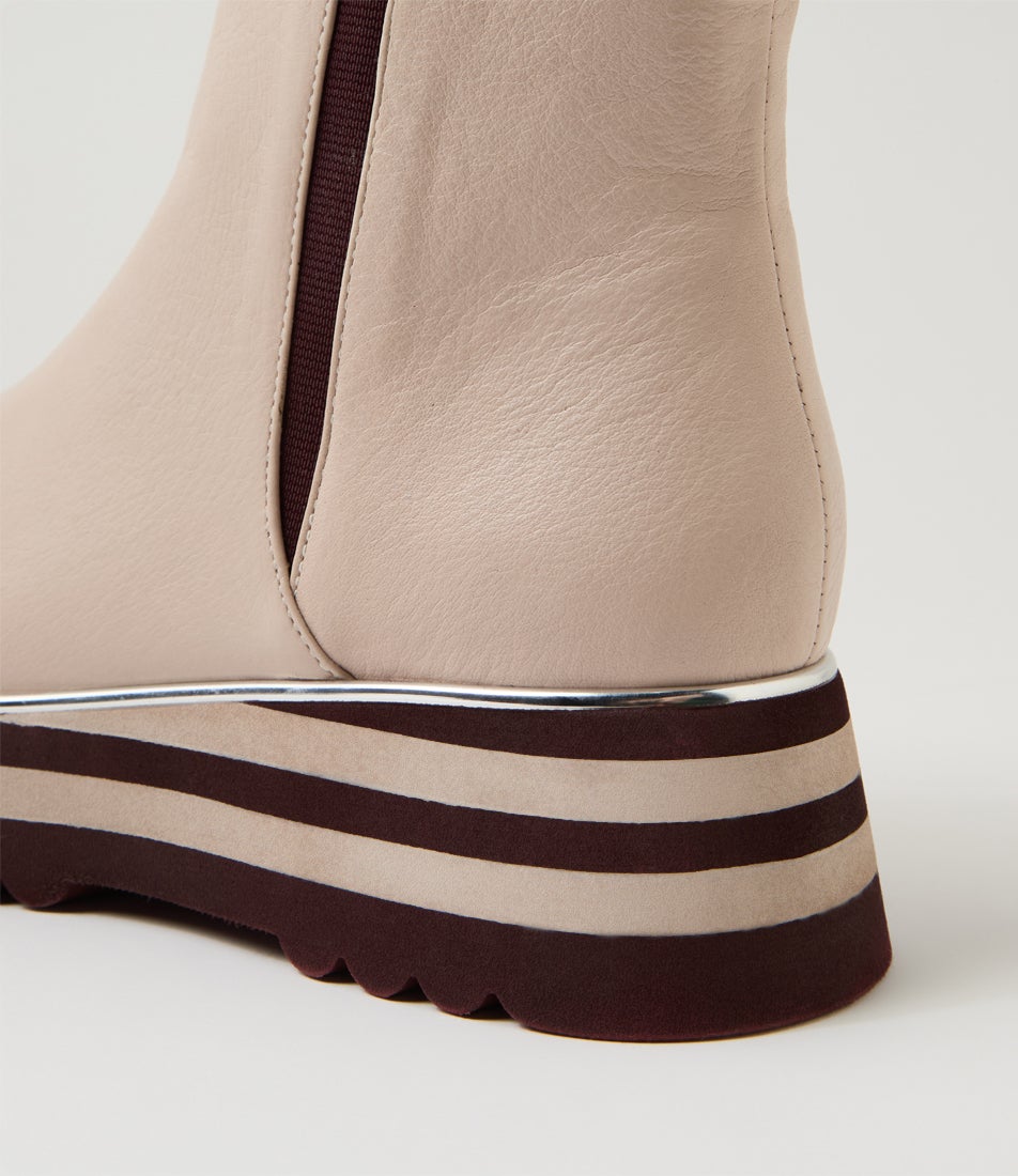 Emer Nude Burgundy Leather Elastic Chelsea Boots