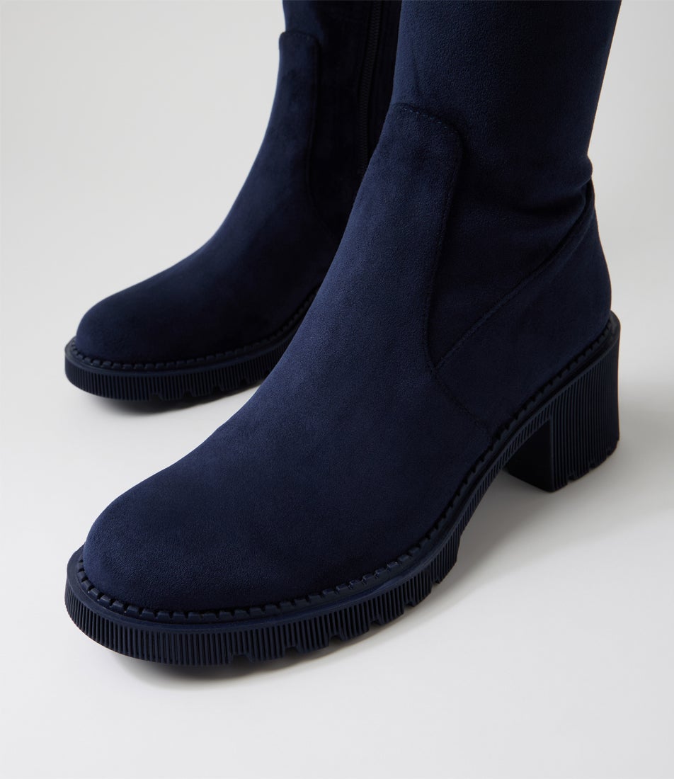 Zina Navy Microsuede Knee High Boots
