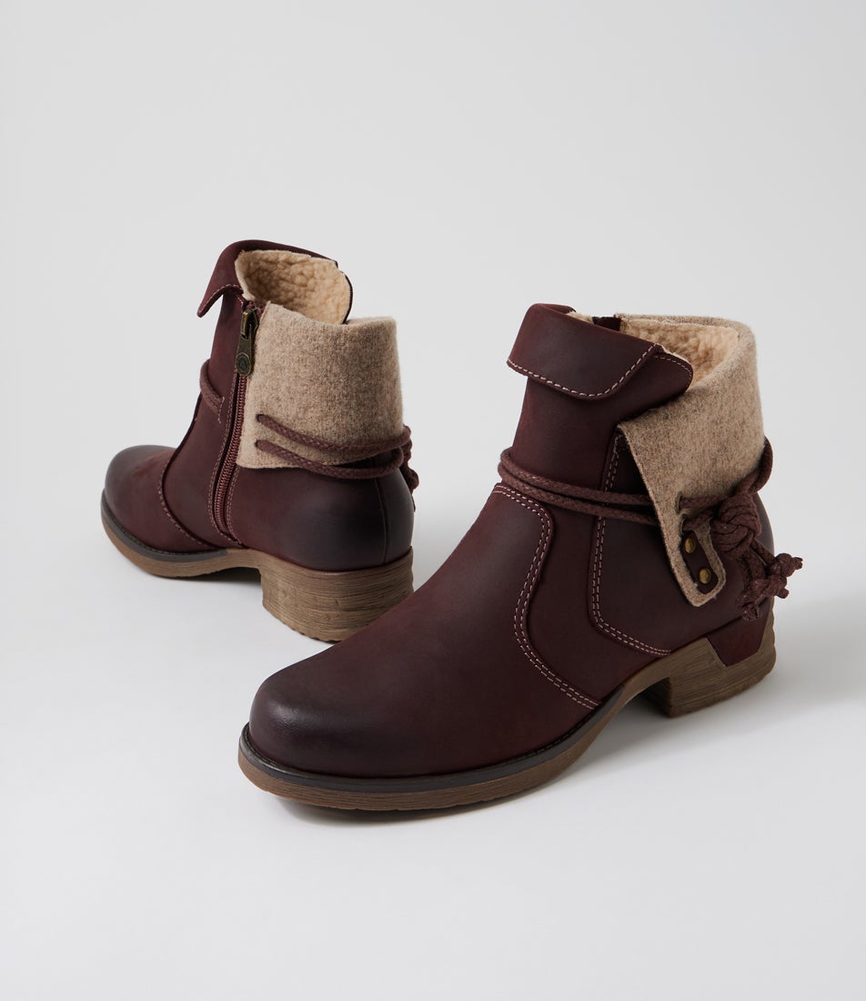 Inez Dark Red Leather Ankle Boots