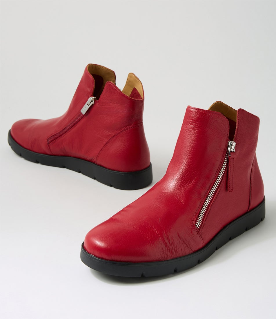 Mohme W Dark Red Leather Ankle Boots