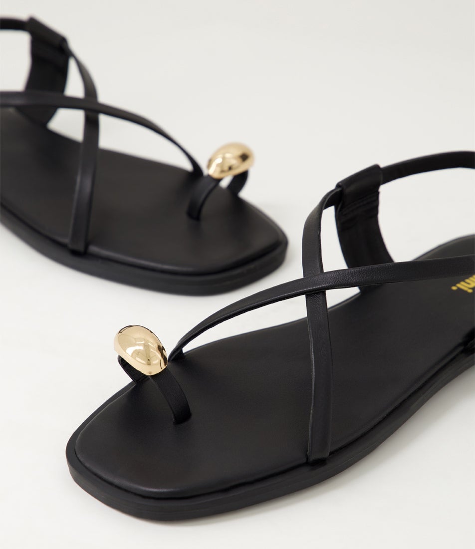 Jayna Black Leather Thongs