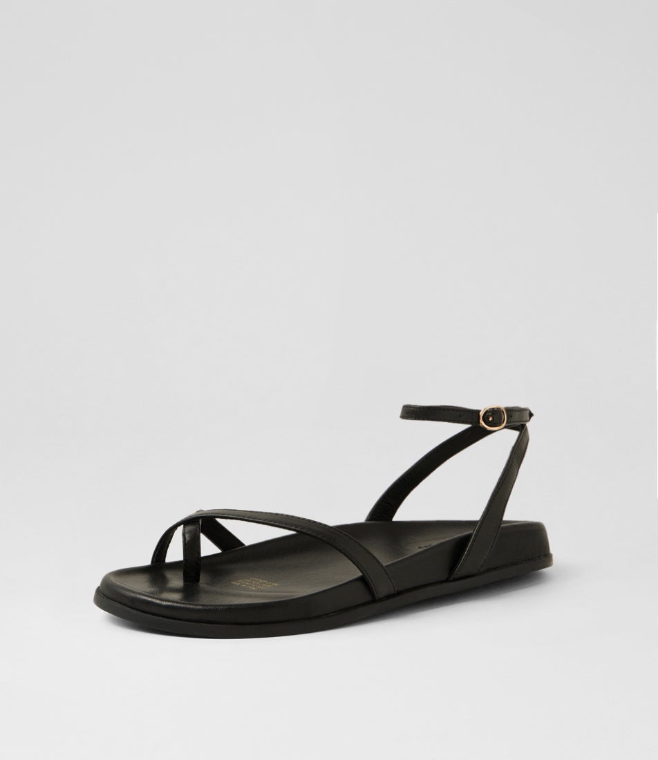Hello Black Leather Sandals