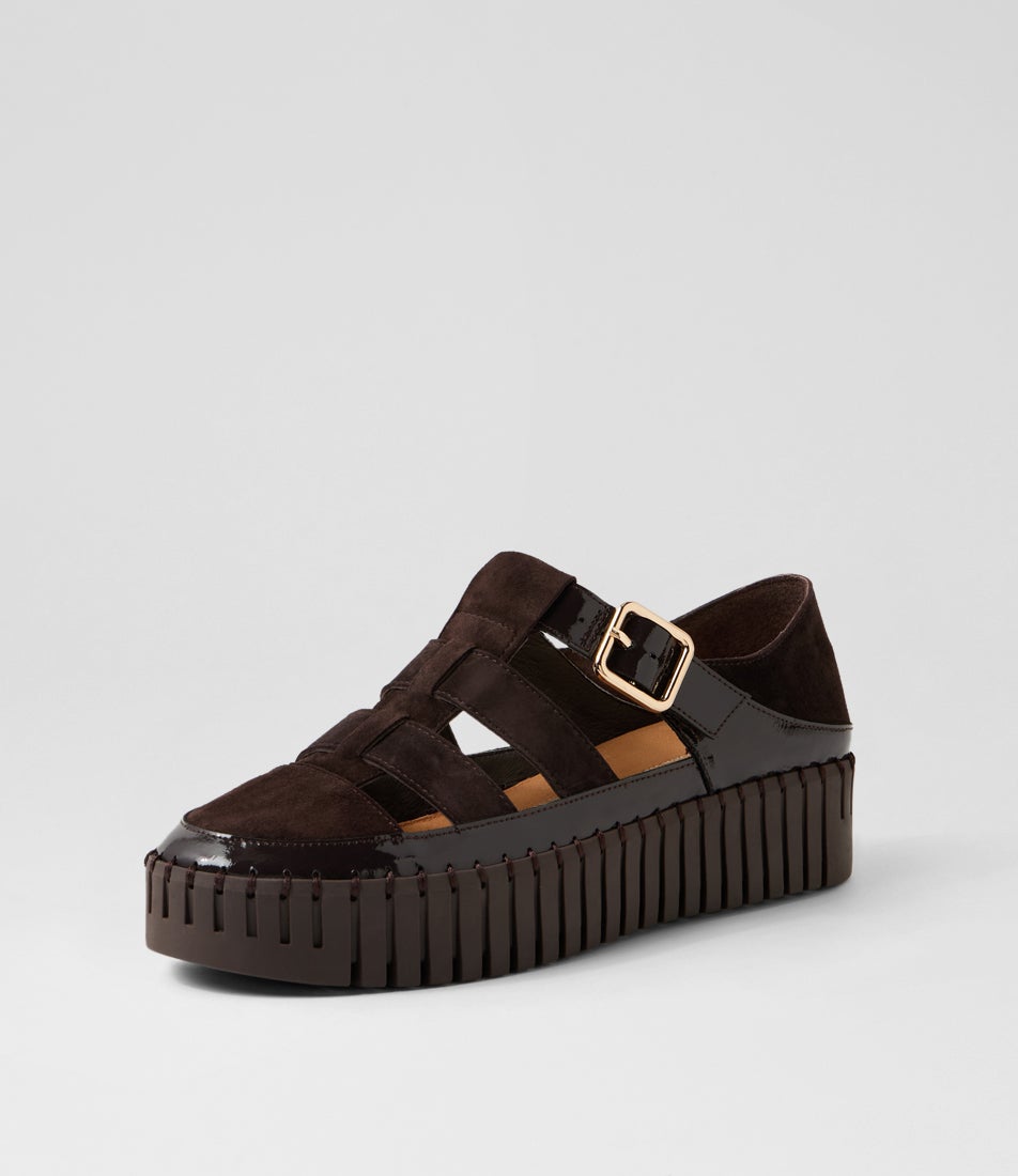 Baytown Choc Patent Suede Flat Shoes