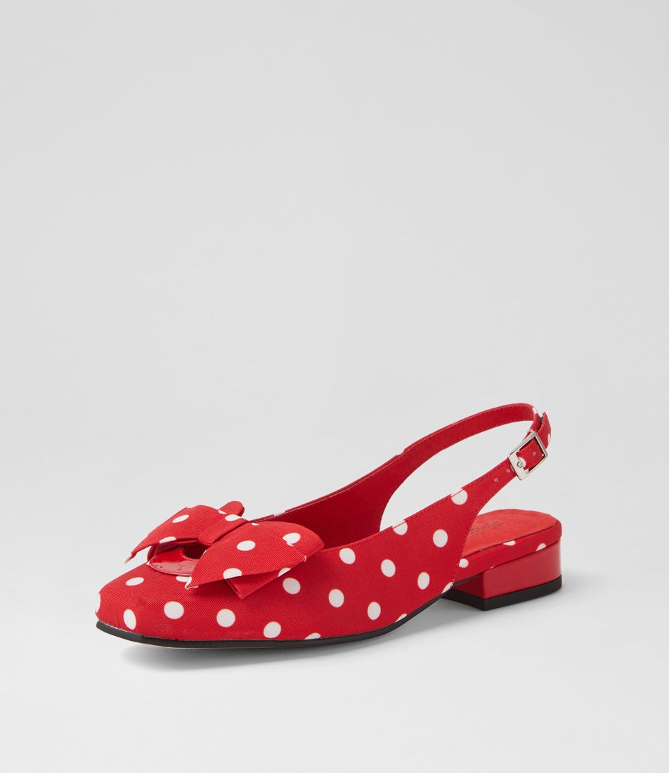 Bestes Red White Spot Red Fabric Patent Heels