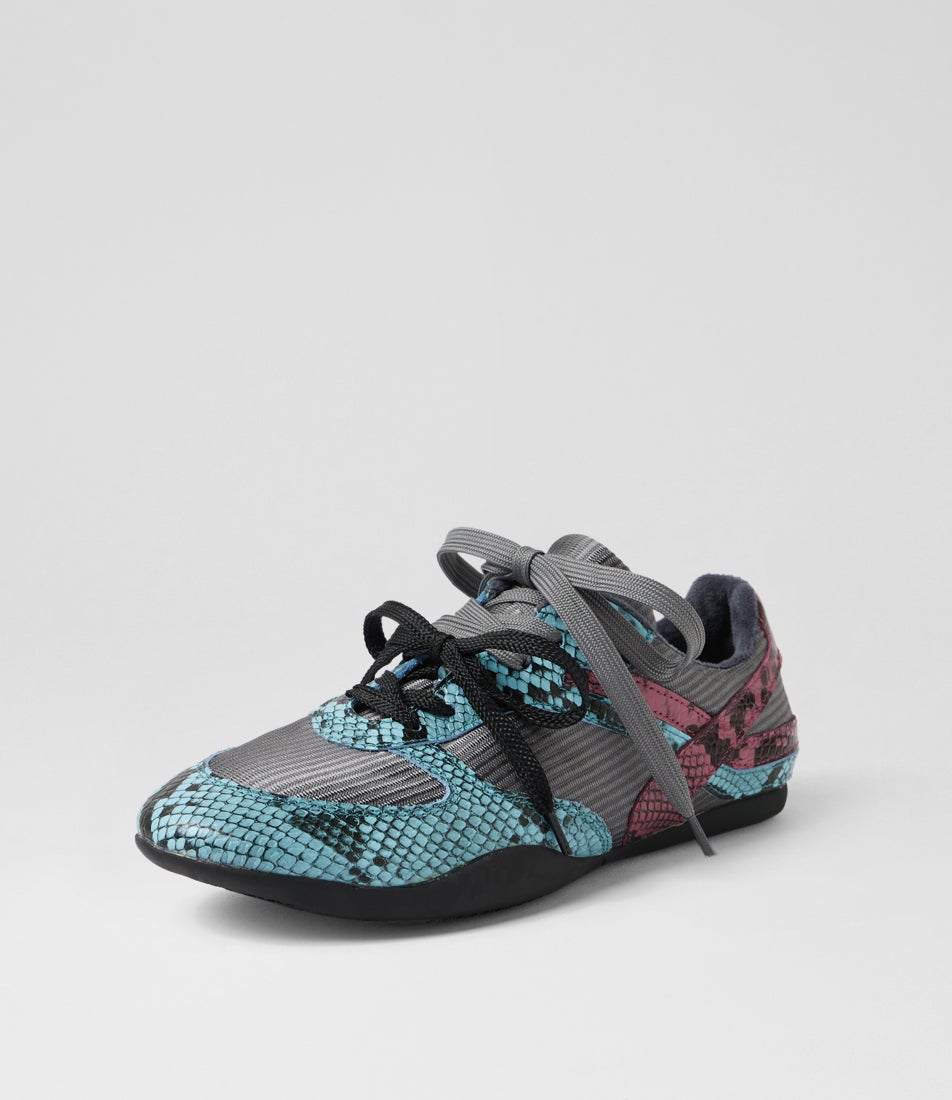 Zoya Blue Snake Fabric Lace Up Flats