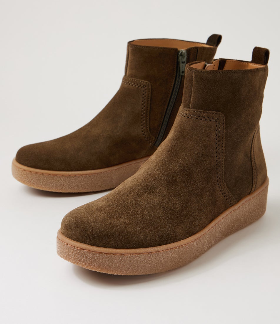 Ineska Olive Suede Ankle Boots