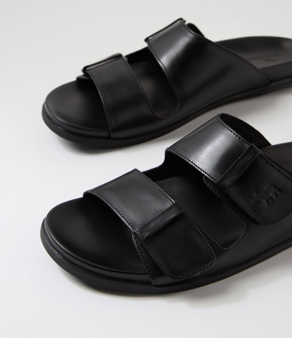 Acton Black Leather Slides