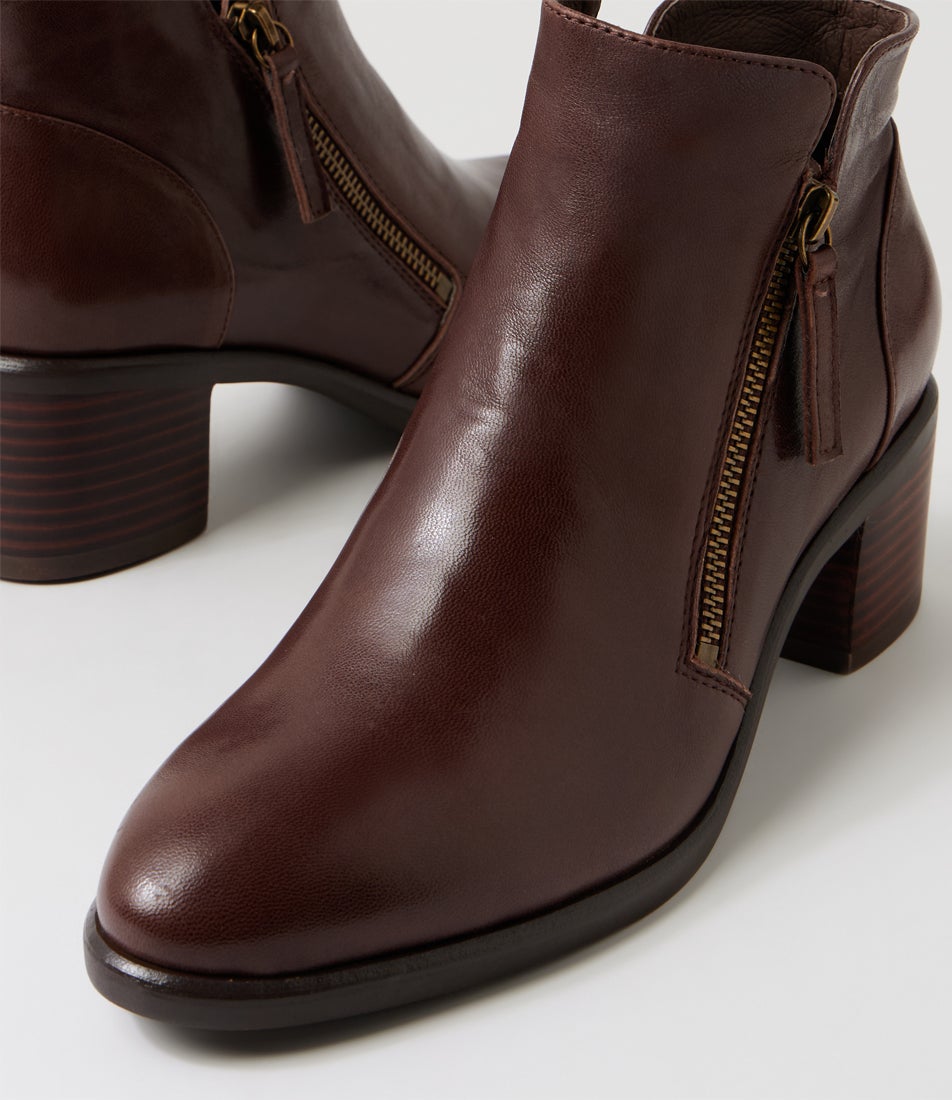 Esona Deep Brown Leather Ankle Boots