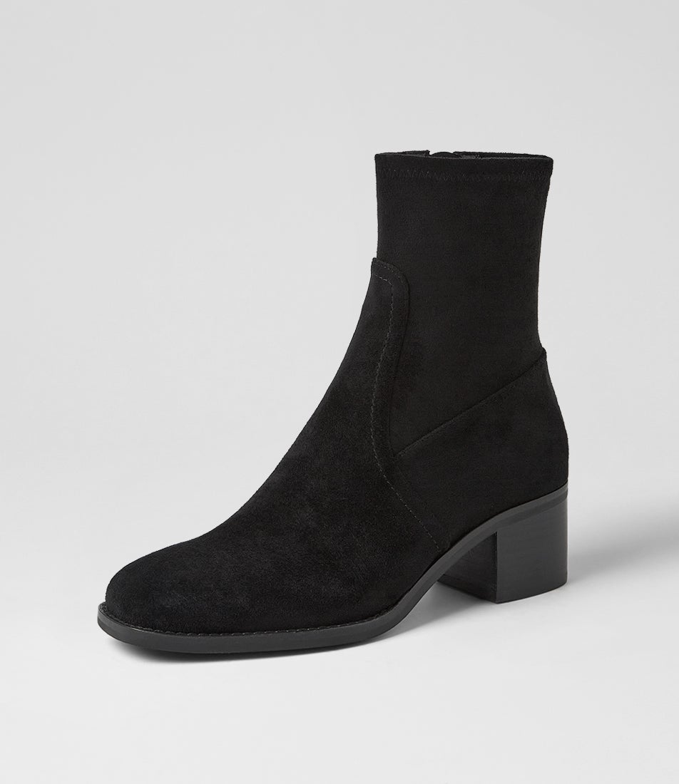 Adirna Black Stretch Microsuede Ankle Boots