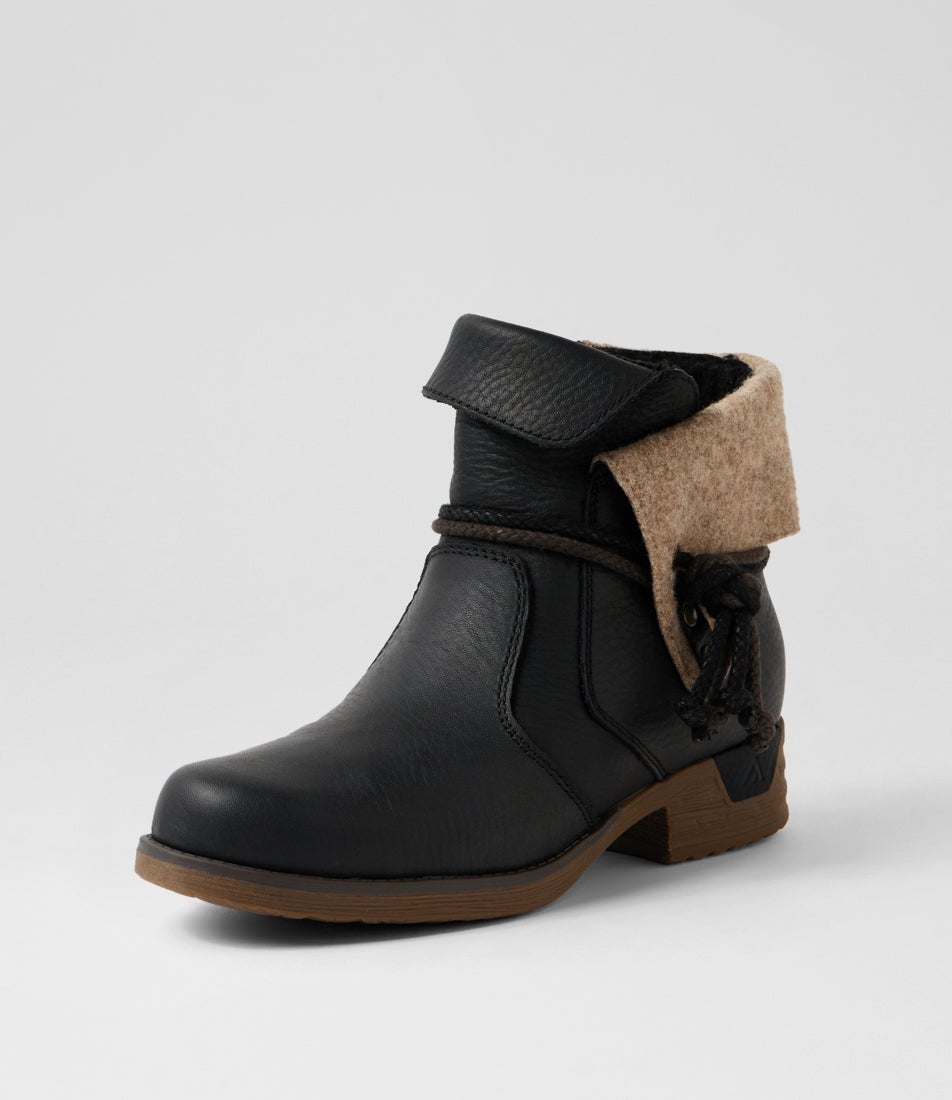 Inez Black Leather Ankle Boots