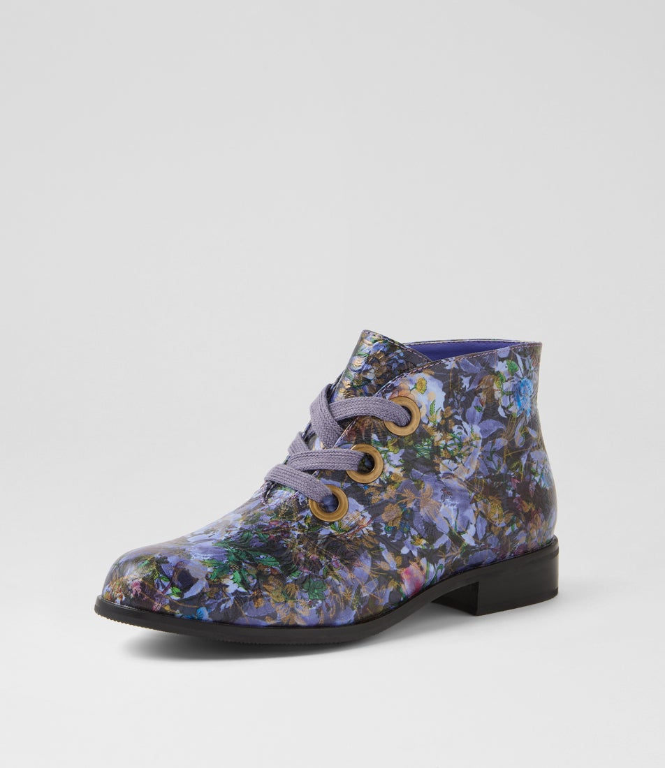 Hissel Blue Floral Ankle Boots