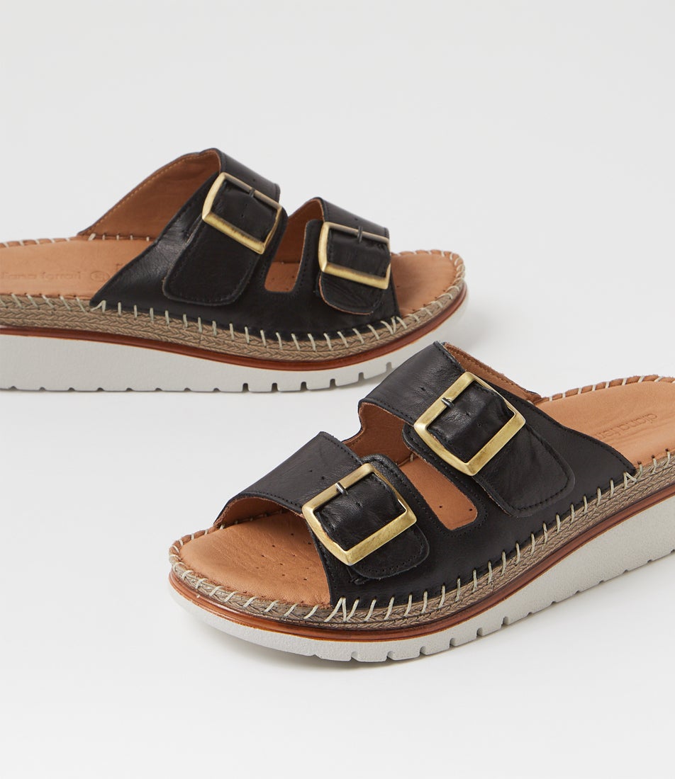 Isree Black Leather Sandals