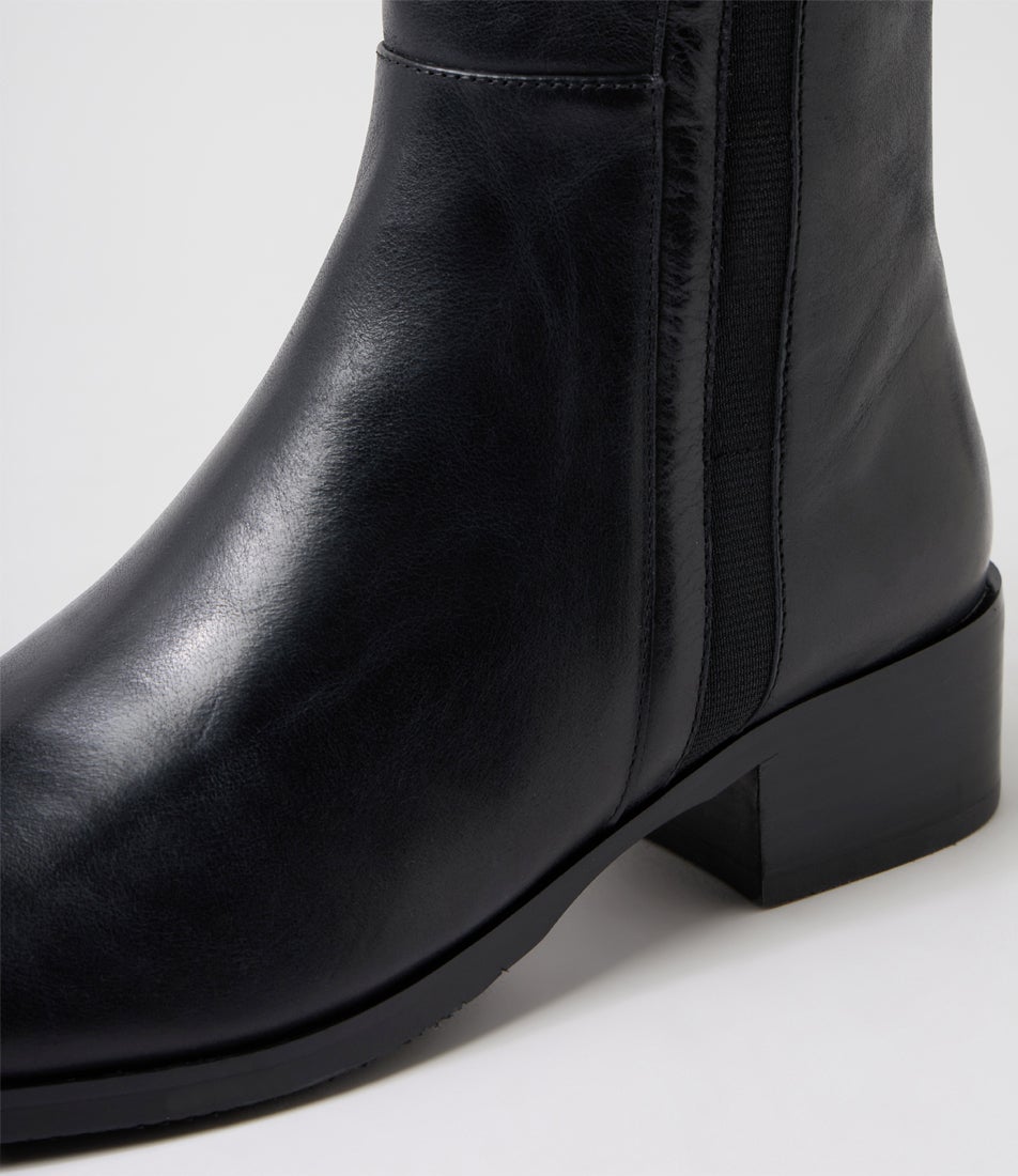 Otley Black Leather Elastic Knee High Boots