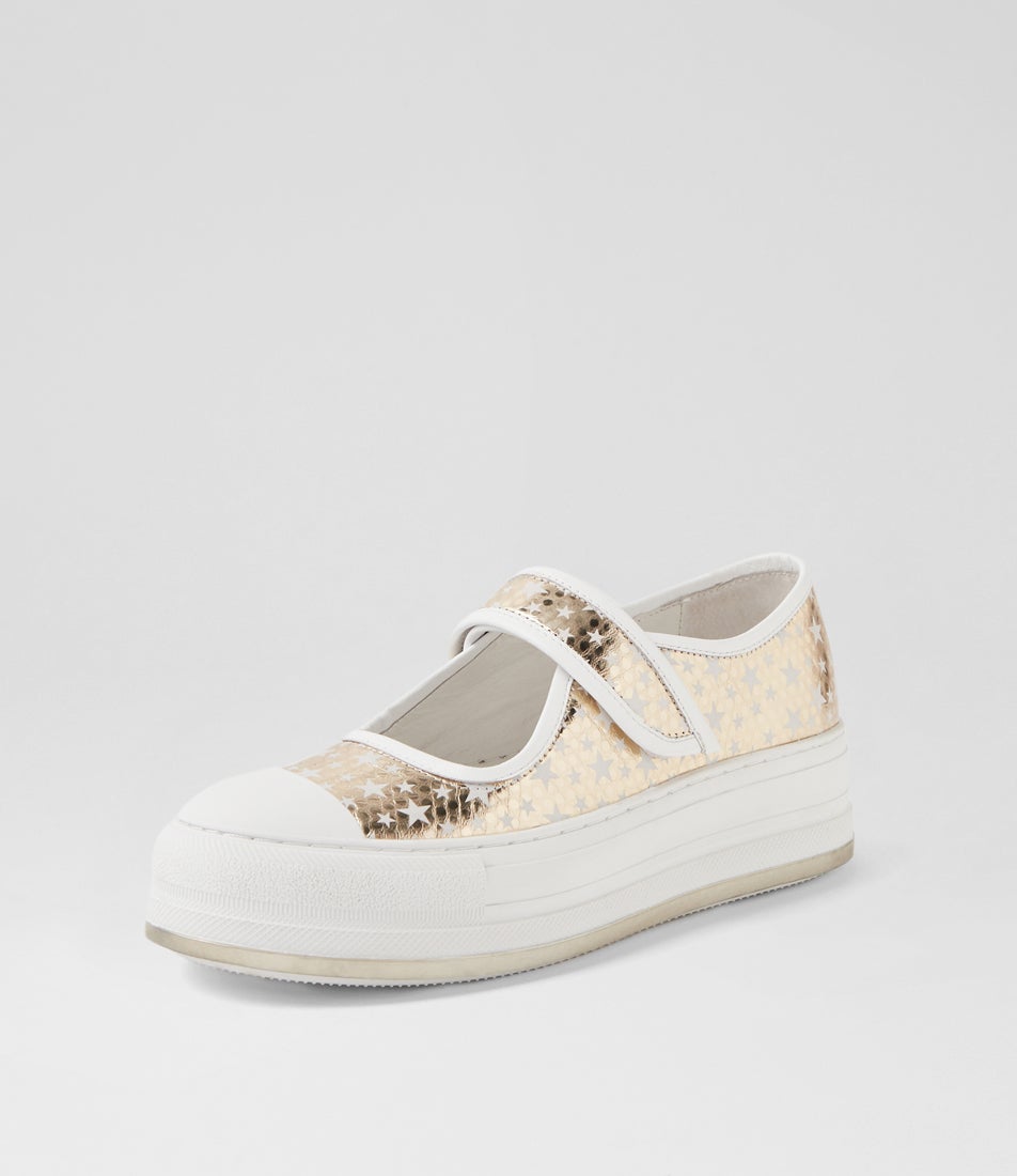 Garlyn Gold White Stars Leather Sneakers