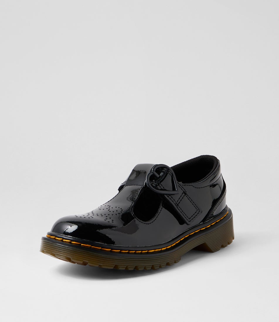 Polley 2 T Bar Junior Black Patent Leather Flat Shoes