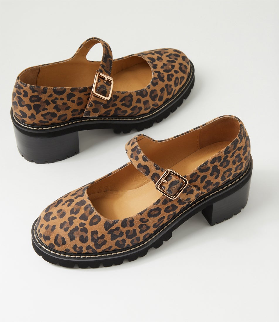 Mirriam Camel Leopard Suede Mary Jane Heels