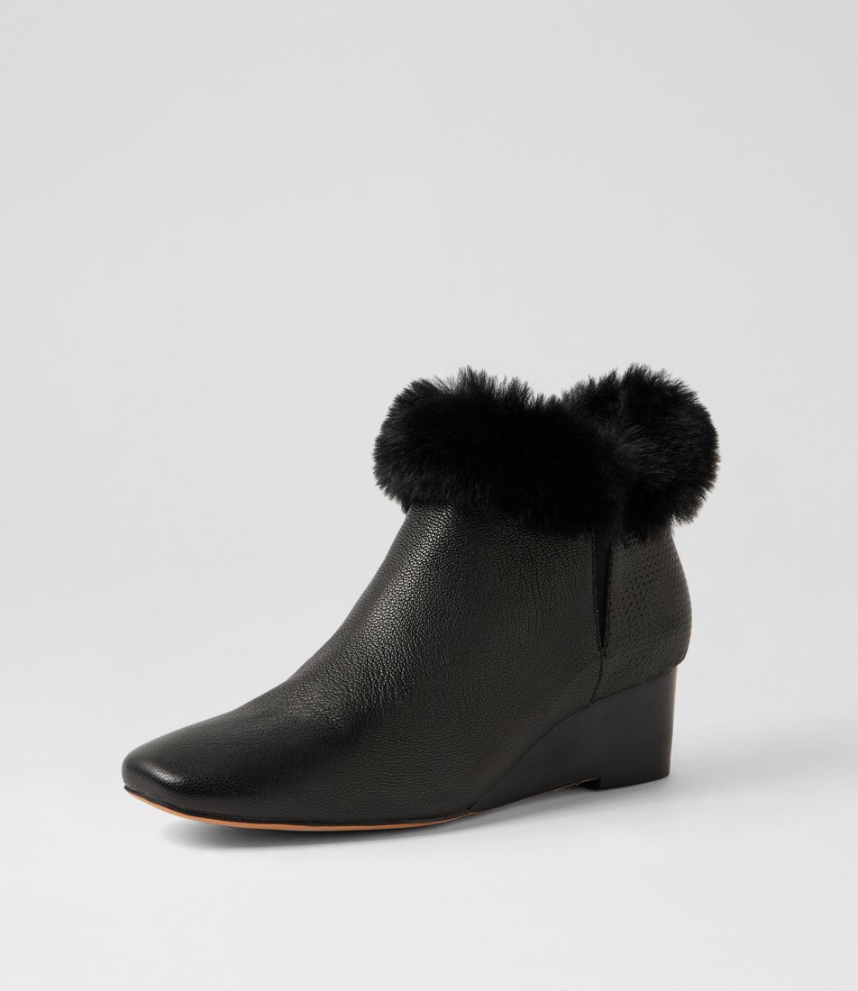 Gramm Black Embossed Leather Ankle Boots