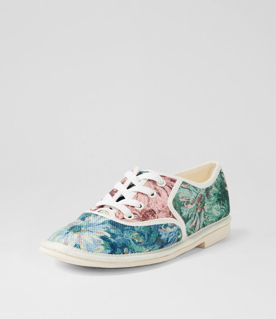 Lottes Sky Floral Fabric Lace Up Flats