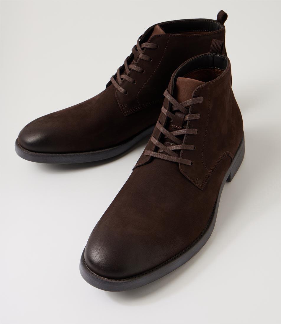Neon Dark Brown Leather Lace Up Boots