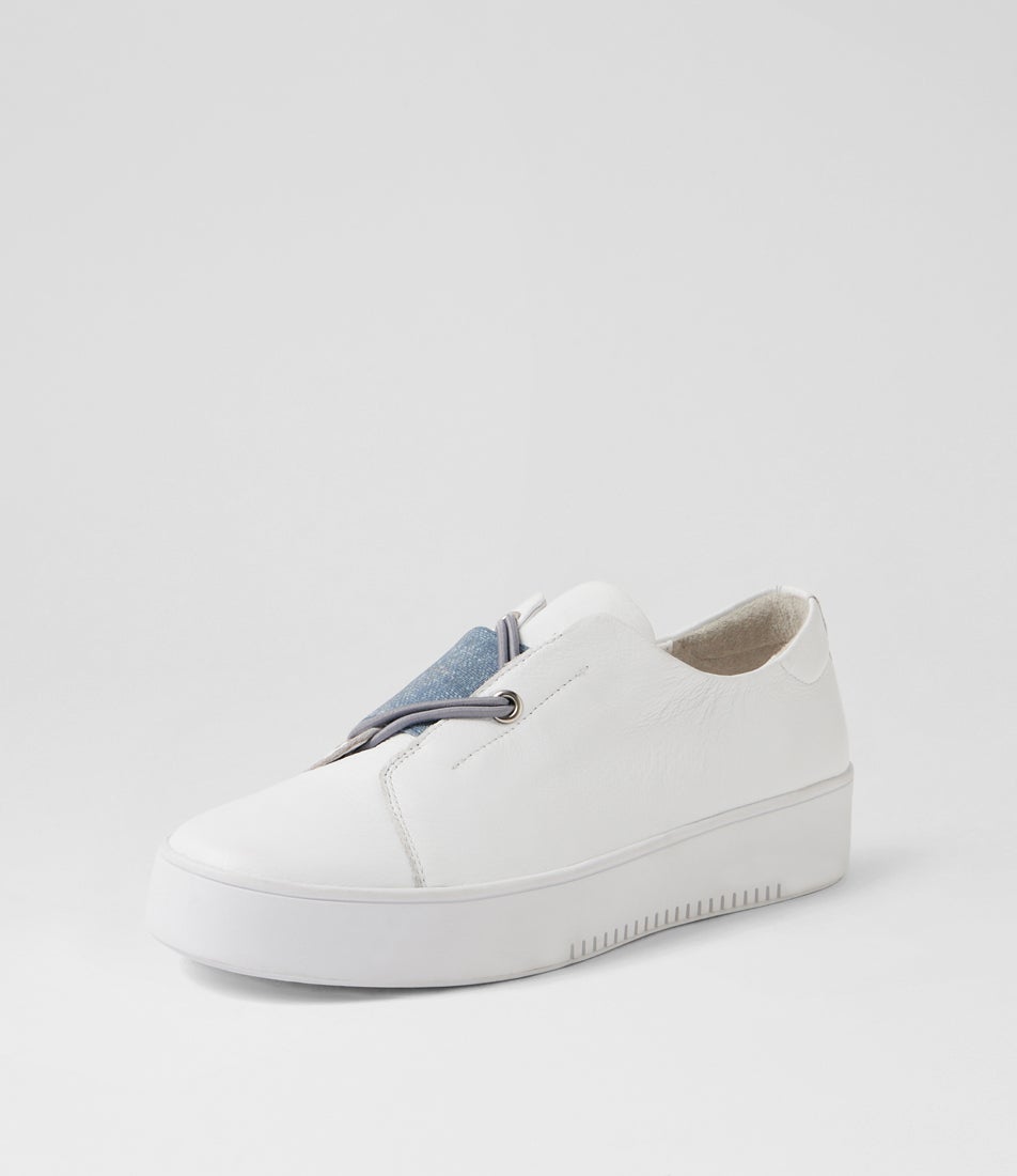 Lishop White Blue Denim Leather Elastic Sneakers